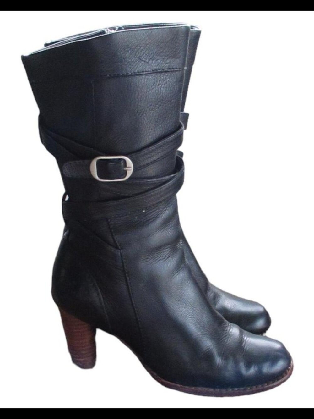 UGG Caroline Black Leather Heel Boots – Waxed Leather – Size 6